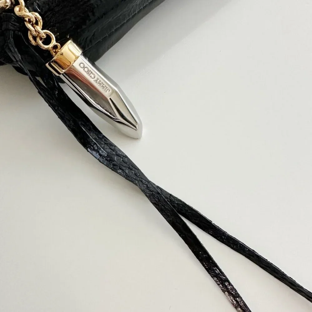 JIMMY CHOO Clutch Bag Black Leather Designer Studded Evening Handbag